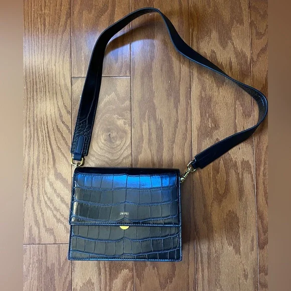 JW PEI Black Croc Embossed Shoulder Bag - Picture 6 of 6